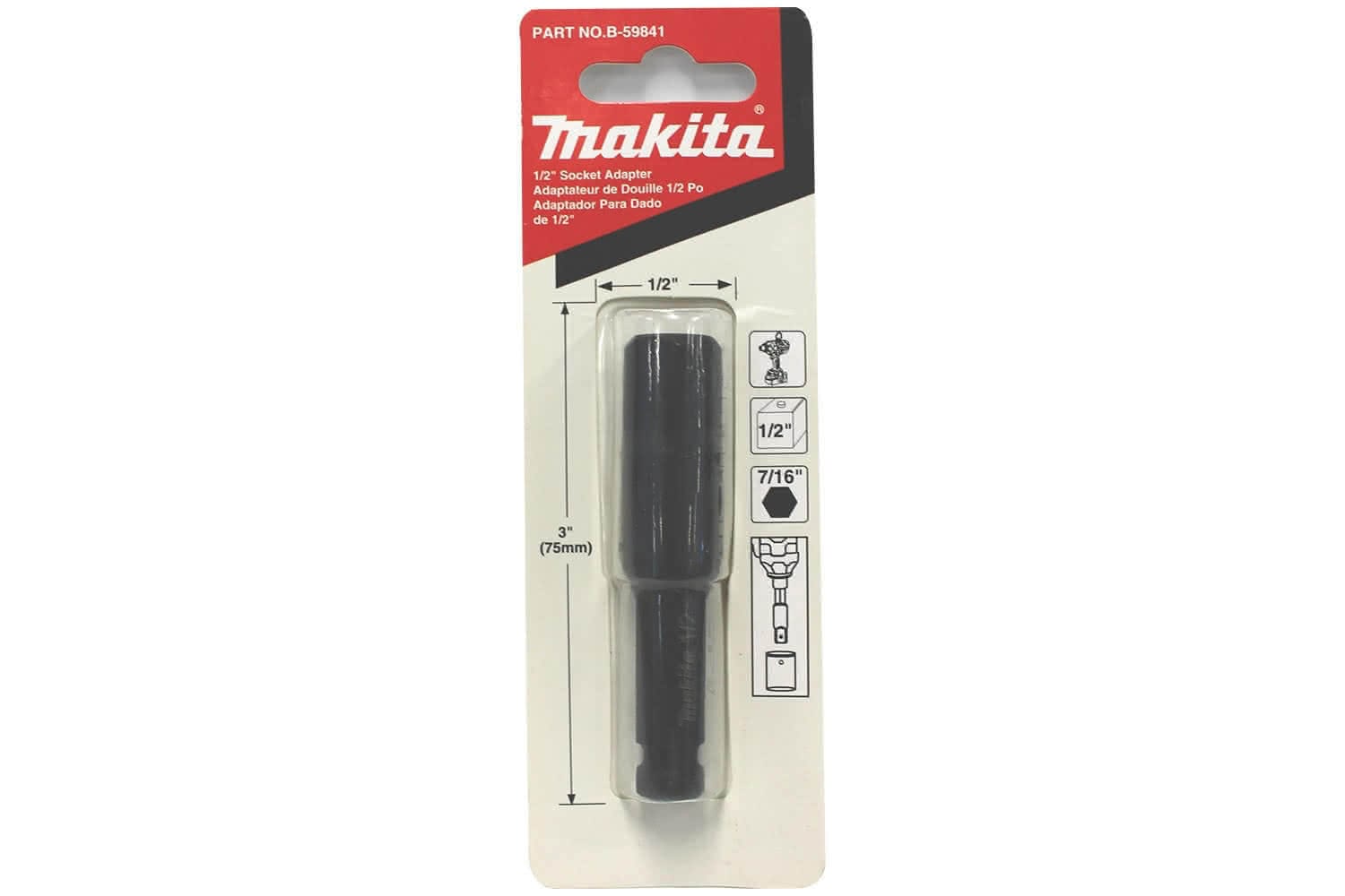 Makita Accessory Details 7/16" Hex to 1/2" Square Drive Socket